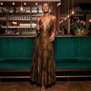 Farm Rio Black Fireworks Sleeveless Open Back Maxi Dress